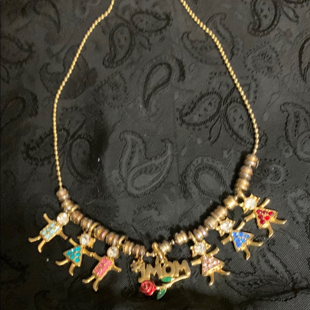 Vintage KIS USA Multicolor Kids Charm Necklace with Mom Charm, 4 Girls & 2 Boys